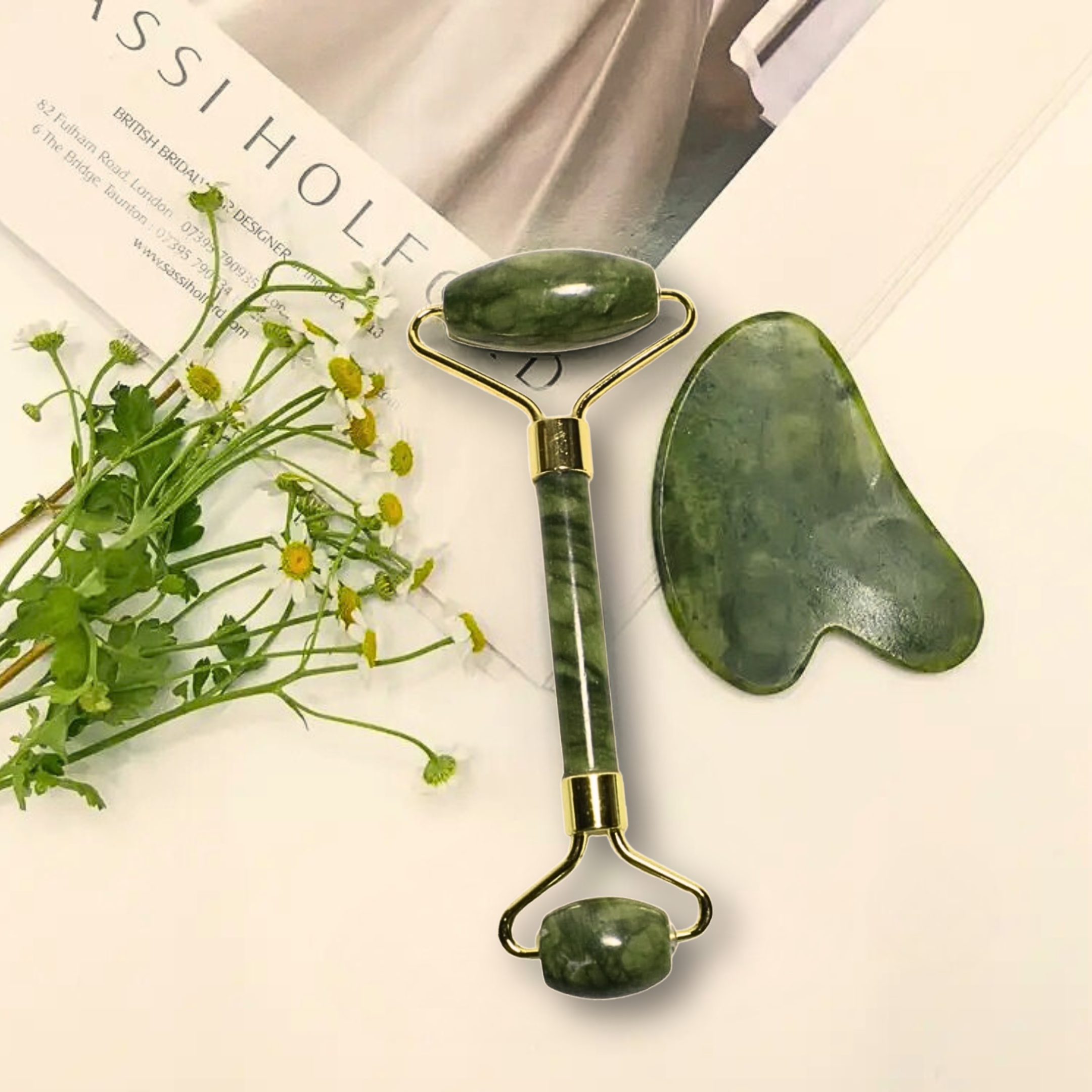 Jade Stone Roller & Gua Sha Stone Bundle