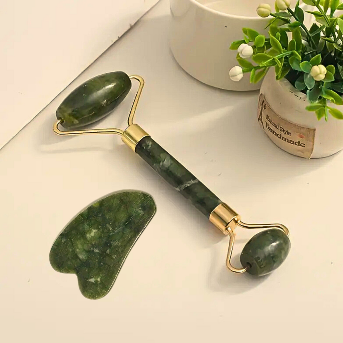 Jade Stone Roller & Gua Sha Stone Bundle